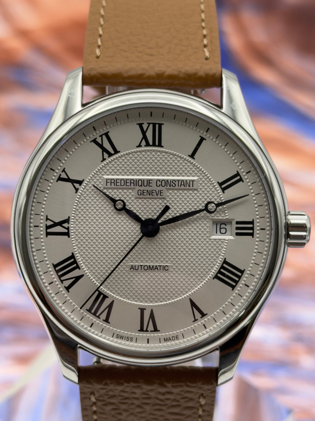 UNWORN Frederique Constant Classics Index Automatic 40mm Silver White Dial Brown Leather Strap ~ Complete Set - MFG Warranty