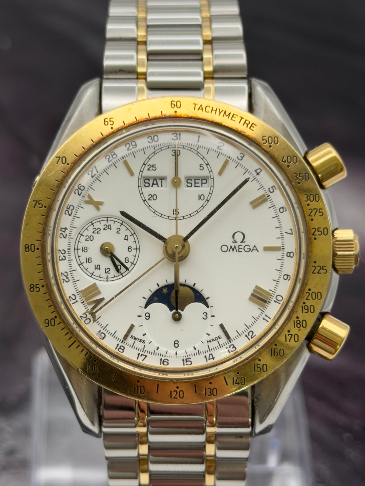 Omega Speedmaster Moonphase Triple Calendar 39mm White Dial Two-Tone bracelet 3330.20.00 - Watch Only
