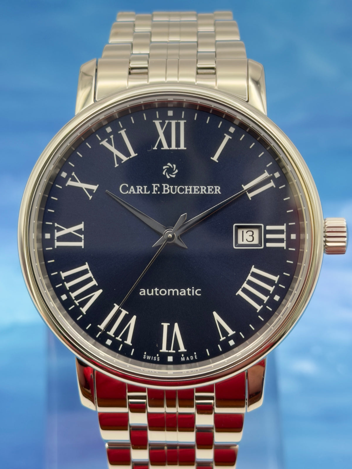 UNWORN w/ Tags Carl F. Bucherer Adamavi 40mm Blue Dial Steel bracelet 00.10318.08.51.21 ~ Watch Only & PLT Travel Case