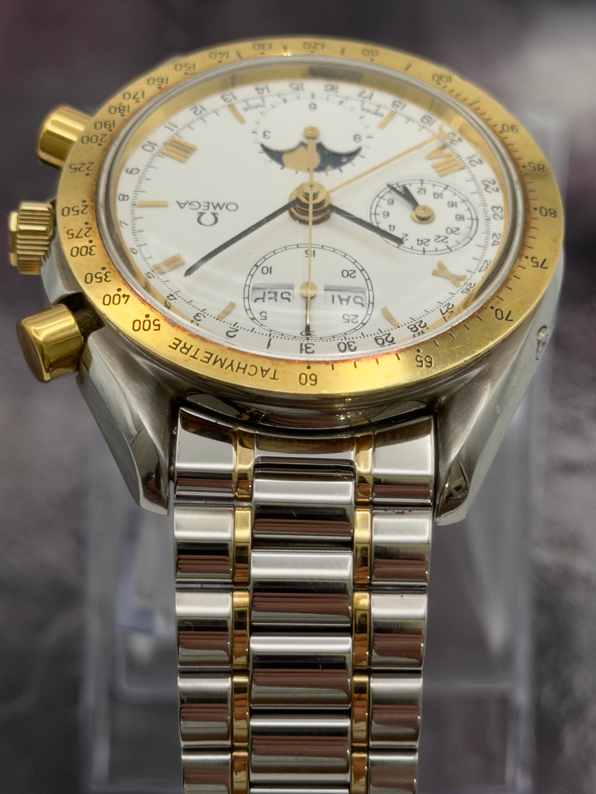 Omega Speedmaster Moonphase Triple Calendar 39mm White Dial Two-Tone bracelet 3330.20.00 - Watch Only