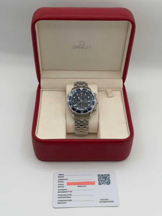 Omega Seamaster Diver 300M Chronograph 41.5mm Wave Blue Dial w/ orange accents w/ SS bracelet ~ Box & Ebay Card