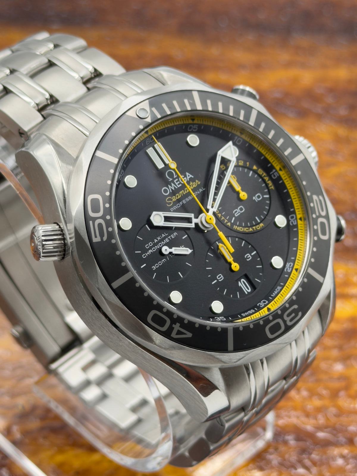 2013 Omega Seamaster Diver 300M Chronograph 44mm Black Dial w/ yellow accent 212.30.44.50.01.002 - Complete Set