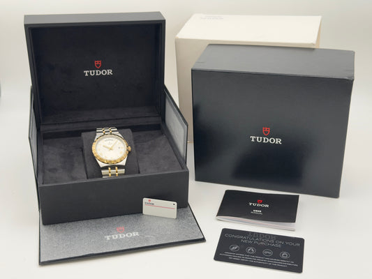 Tudor Royal Day-Date Two-Tone M28603-001 Silver Roman Dial 18k YG Bezel S&G Bracelet ~ Box & Manual/Joma Card