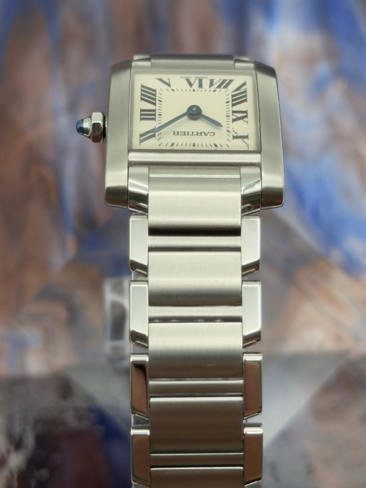 Cartier Tank Francaise Small 20x25mm White Roman Dial Steel Bracelet W51008Q3 w/ NEW Red Cartier Box