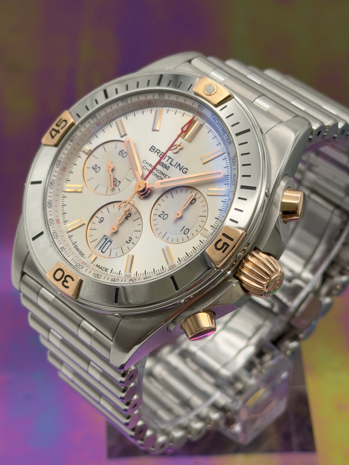 2023 Breitling Chronomat B01 42mm Stainless Steel & 18k Red Gold on SS Bracelet IB0134101G1A1 ~ Complete Set ~ WARRANTY