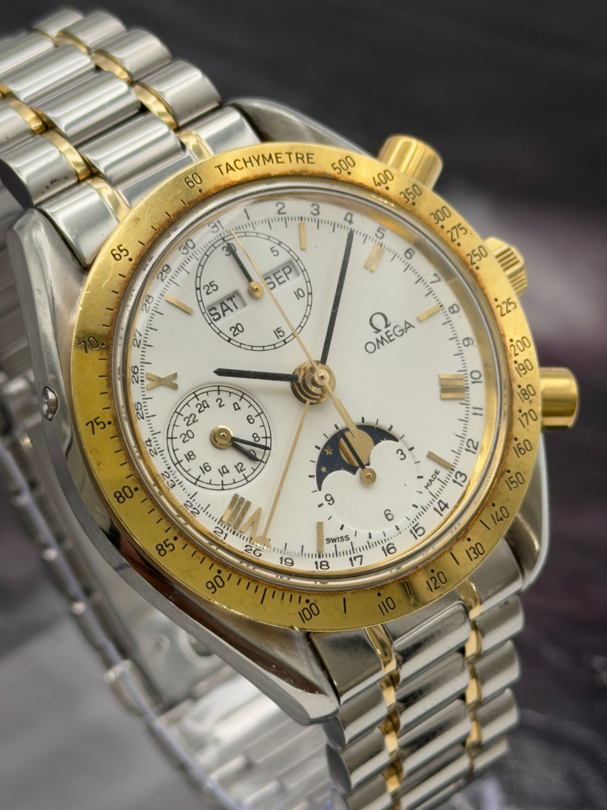 Omega Speedmaster Moonphase Triple Calendar 39mm White Dial Two-Tone bracelet 3330.20.00 - Watch Only