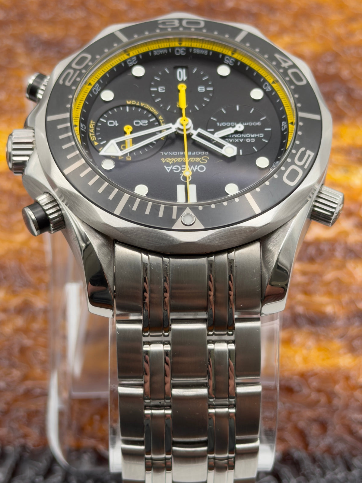 2013 Omega Seamaster Diver 300M Chronograph 44mm Black Dial w/ yellow accent 212.30.44.50.01.002 - Complete Set