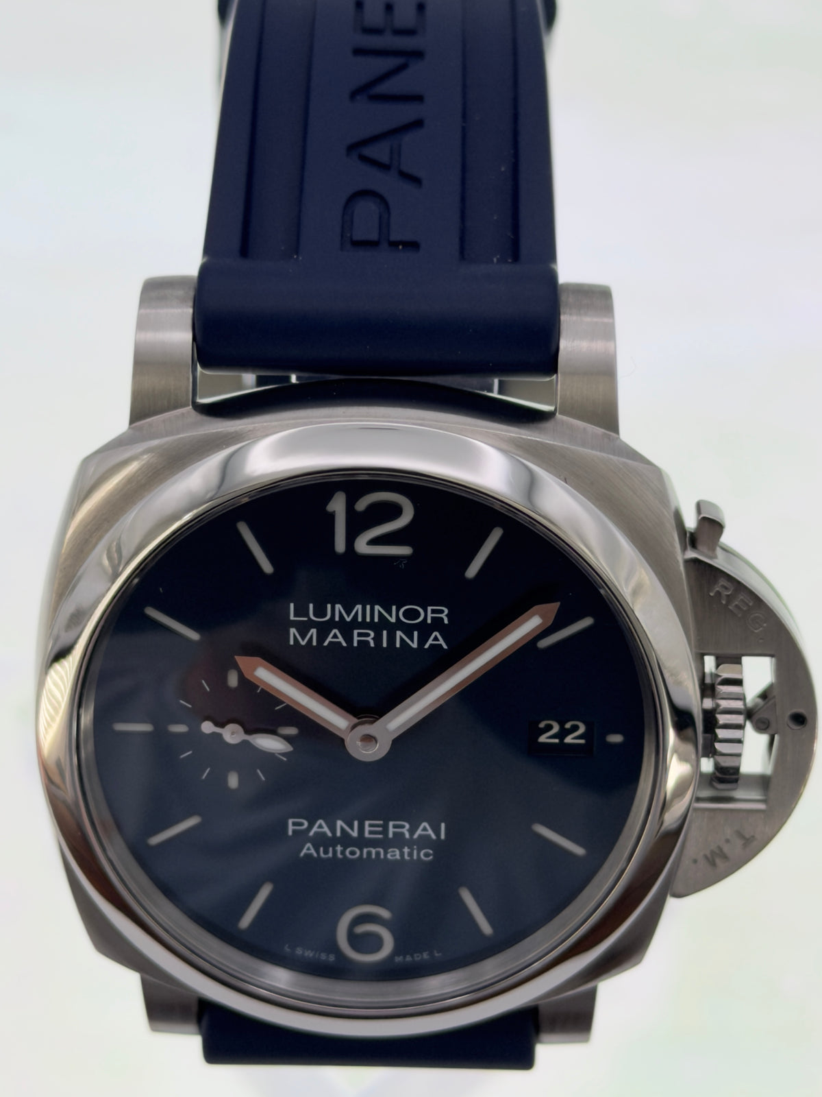 2020 Panerai Luminor Marina 42mm Blue Dial on Blue Rubber Strap PAM01393 ~ B&P