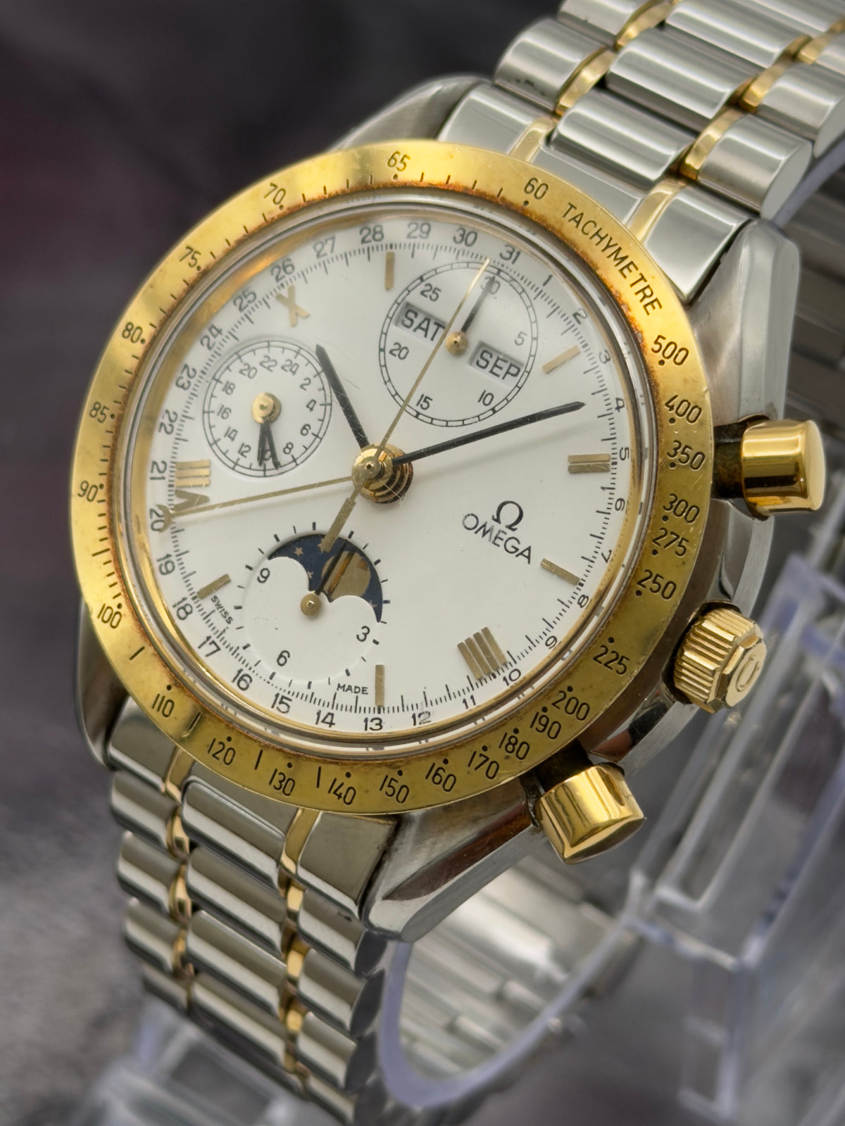 Omega Speedmaster Moonphase Triple Calendar 39mm White Dial Two-Tone bracelet 3330.20.00 - Watch Only