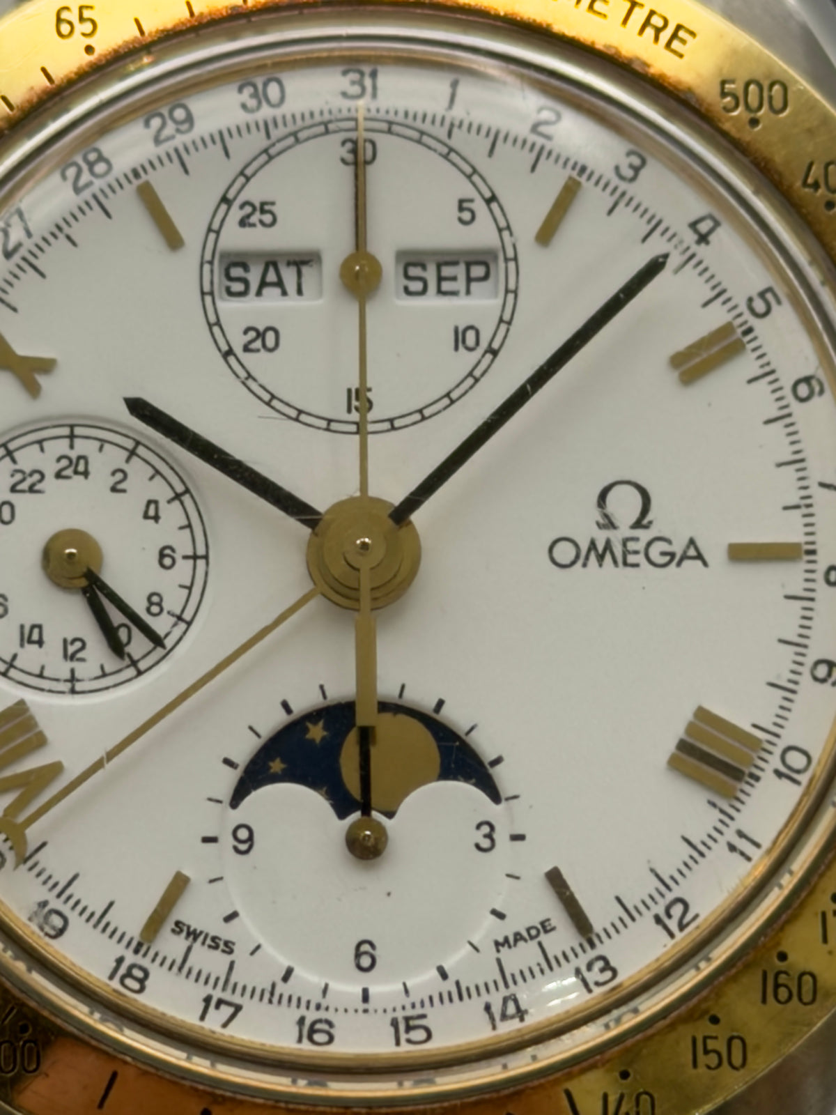 Omega Speedmaster Moonphase Triple Calendar 39mm White Dial Two-Tone bracelet 3330.20.00 - Watch Only