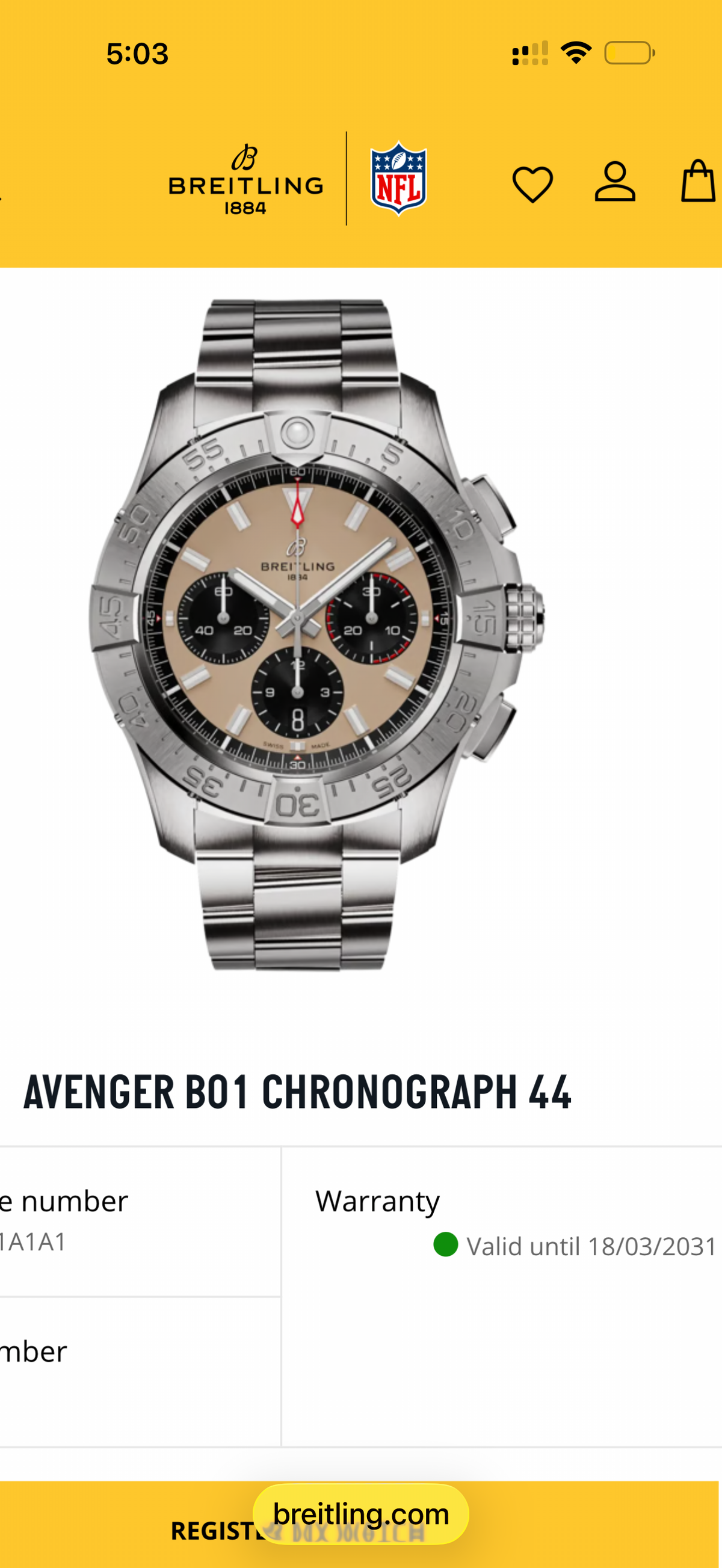 UNWORN - 2026 Breitling Avenger B01 Chronograph 44mm Khaki Dial w/ SS Bracelet AB0147 ~ Complete Set - WARRANTY