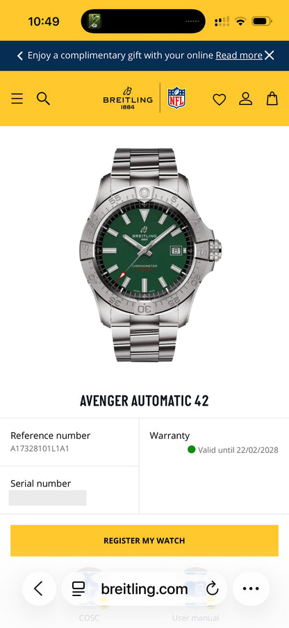 UNWORN 2023 Breitling Avenger 42mm Green Dial Stainless Steel Bracelet A17328101L1A1 - Complete Set - WARRANTY