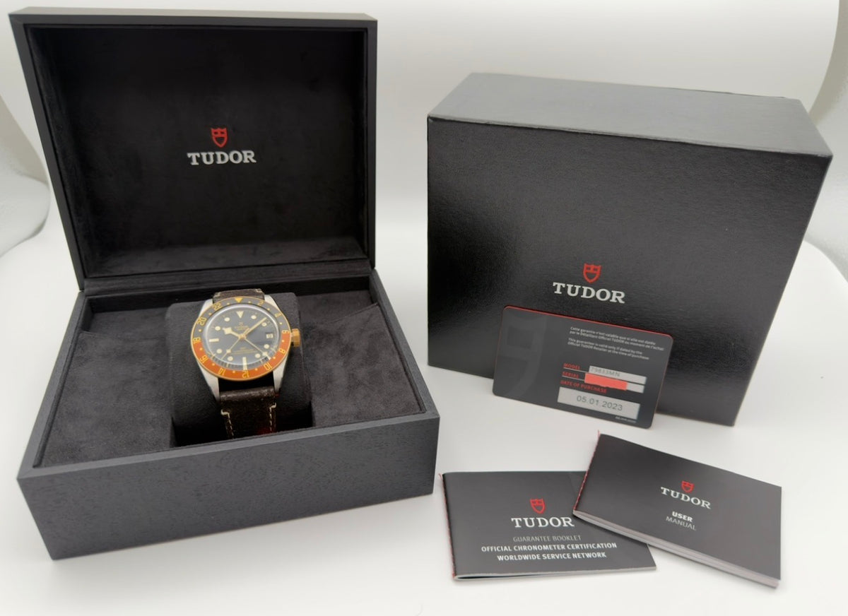 2023 Tudor Black Bay GMT S&G 2-Tone 41mm "Root Beer" w/ Leather band & Deploy Clasp M79833MN -Complete Set