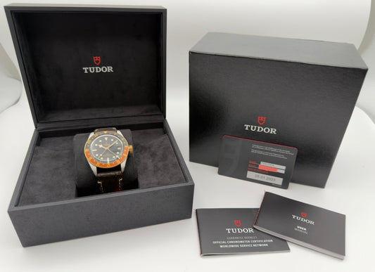 2023 Tudor Black Bay GMT S&G 2-Tone 41mm "Root Beer" w/ Leather band & Deploy Clasp M79833MN -Complete Set