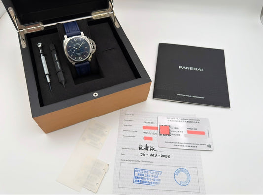 2020 Panerai Luminor Marina 42mm Blue Dial on Blue Rubber Strap PAM01393 ~ B&P