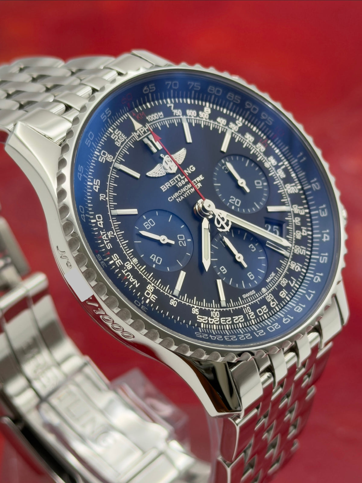 2015 Breitling Navitimer 01 Blue Edition Limited 316/1k 42.5mm Black Dial Blue Sub Dials Steel Bracelet AB012116/BE09 ~ Complete Set