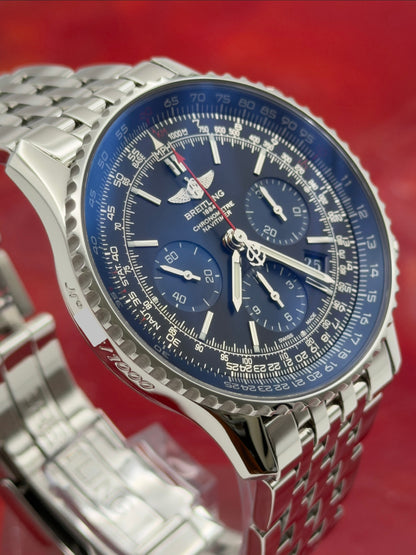 2015 Breitling Navitimer 01 Blue Edition Limited 316/1k 42.5mm Black Dial Blue Sub Dials Steel Bracelet AB012116/BE09 ~ Complete Set