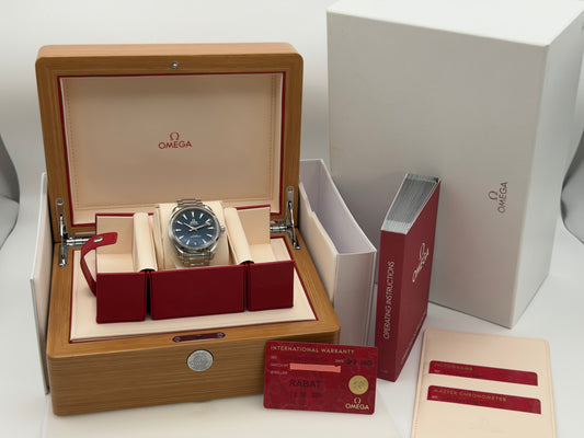 2023 Omega Seamaster 41mm Aqua Terra 150M "Teak" Blue Dial w/ SS Bracelet 220.10.41.21.03.004 ~ Complete Set - WARRANTY