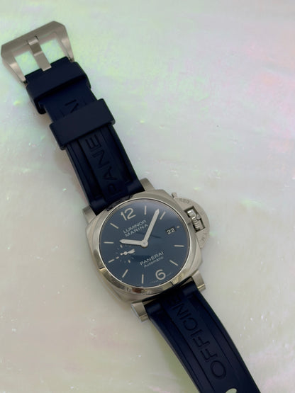 2020 Panerai Luminor Marina 42mm Blue Dial on Blue Rubber Strap PAM01393 ~ B&P