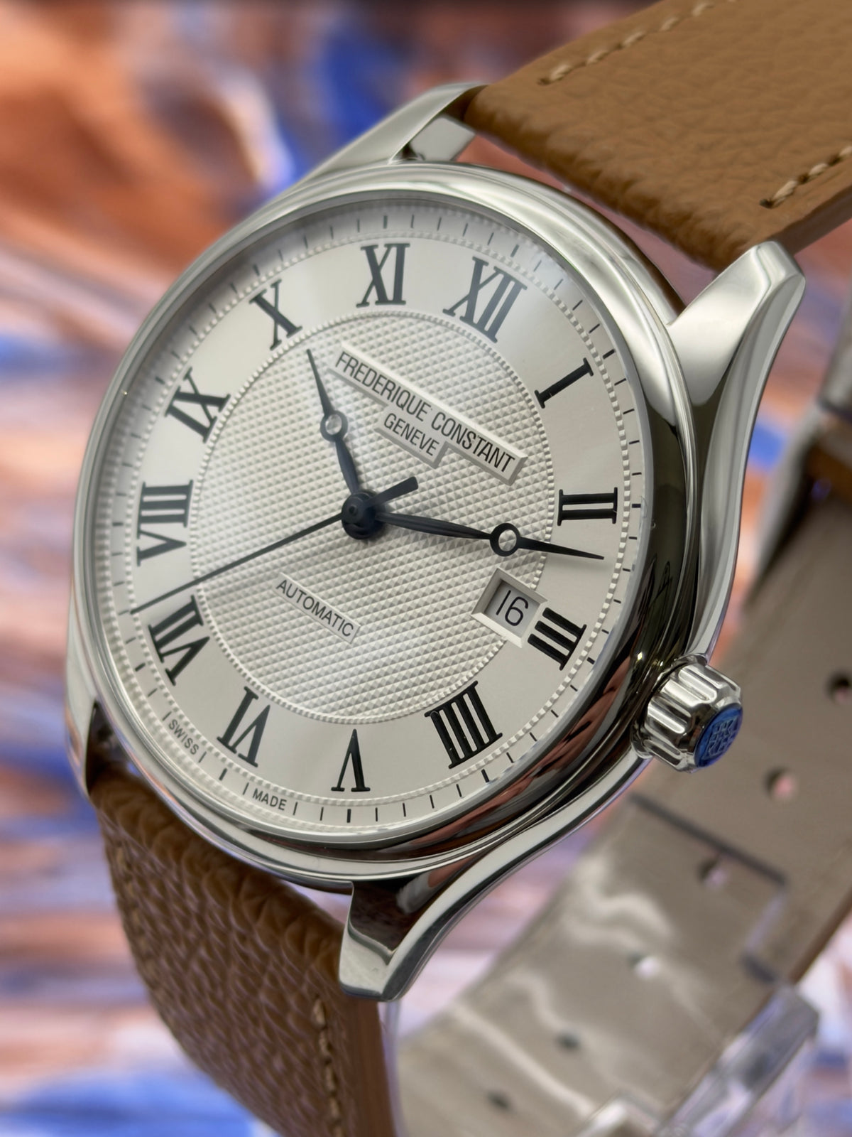 UNWORN Frederique Constant Classics Index Automatic 40mm Silver White Dial Brown Leather Strap  ~ Complete Set - MFG Warranty
