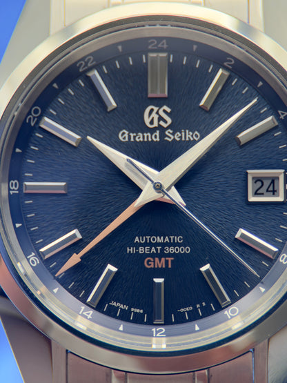 2022 Grand Seiko SBGJ235 Hi-Beat 36000 GMT 40mm “Mt. Iwate” Blue Dial on Bracelet Limited Edition Complete Set