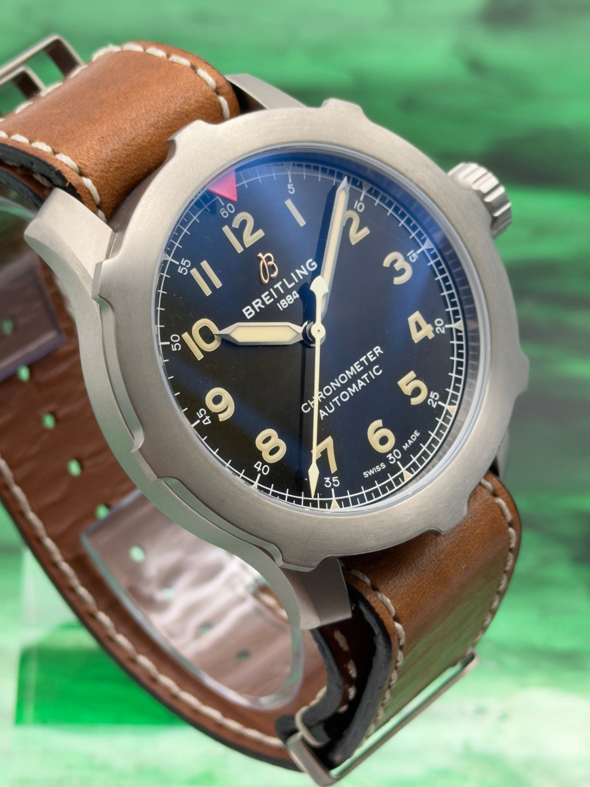 2022 Breitling Aviator Super 8 B20 Automatic 46mm Titanium "Green Dial" Complete Set w/ MFG Warranty