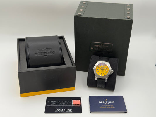 Breitling Avenger Seawolf Auto 45mm Yellow Dial on Black Rubber Strap A17319 w/ Box & User Manual
