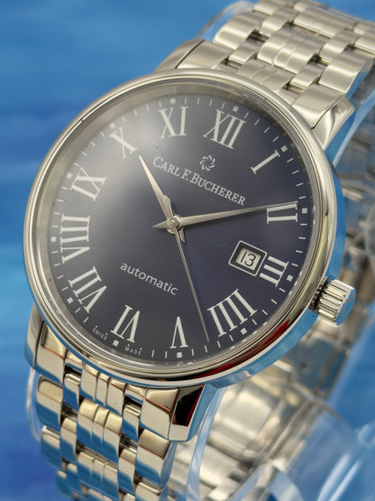 UNWORN w/ Tags Carl F. Bucherer Adamavi 40mm Blue Dial Steel bracelet 00.10318.08.51.21 ~ Watch Only & PLT Travel Case