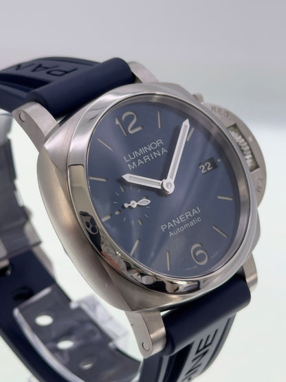 2020 Panerai Luminor Marina 42mm Blue Dial on Blue Rubber Strap PAM01393 ~ B&P