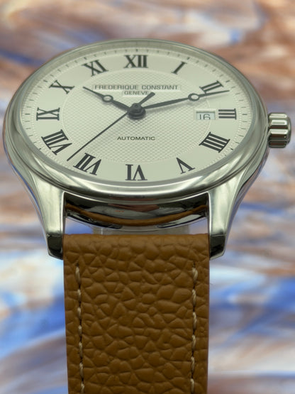 UNWORN Frederique Constant Classics Index Automatic 40mm Silver White Dial Brown Leather Strap  ~ Complete Set - MFG Warranty