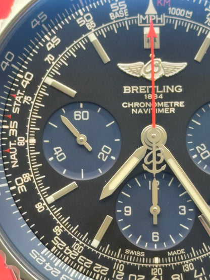 2015 Breitling Navitimer 01 Blue Edition Limited 316/1k 42.5mm Black Dial Blue Sub Dials Steel Bracelet AB012116/BE09 ~ Complete Set