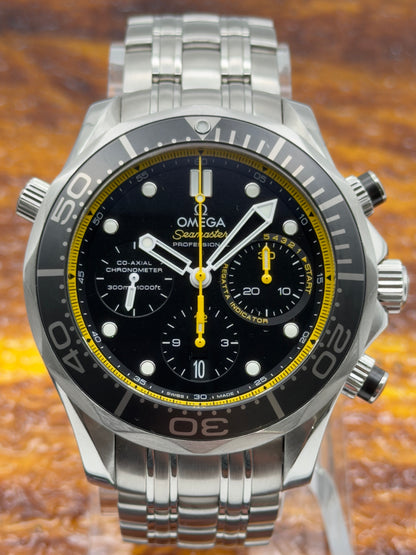 2013 Omega Seamaster Diver 300M Chronograph 44mm Black Dial w/ yellow accent 212.30.44.50.01.002 - Complete Set