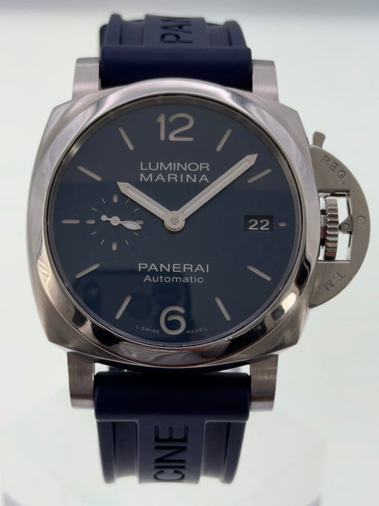 2020 Panerai Luminor Marina 42mm Blue Dial on Blue Rubber Strap PAM01393 ~ B&P
