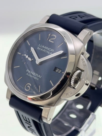 2020 Panerai Luminor Marina 42mm Blue Dial on Blue Rubber Strap PAM01393 ~ B&P