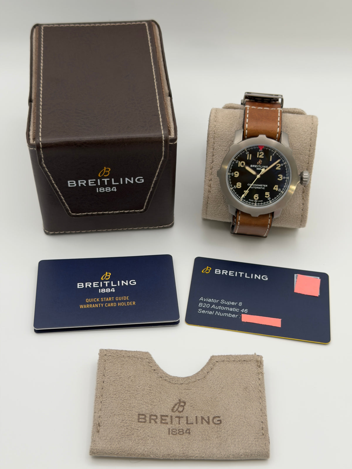 2022 Breitling Aviator Super 8 B20 Automatic 46mm Titanium "Green Dial" Complete Set w/ MFG Warranty