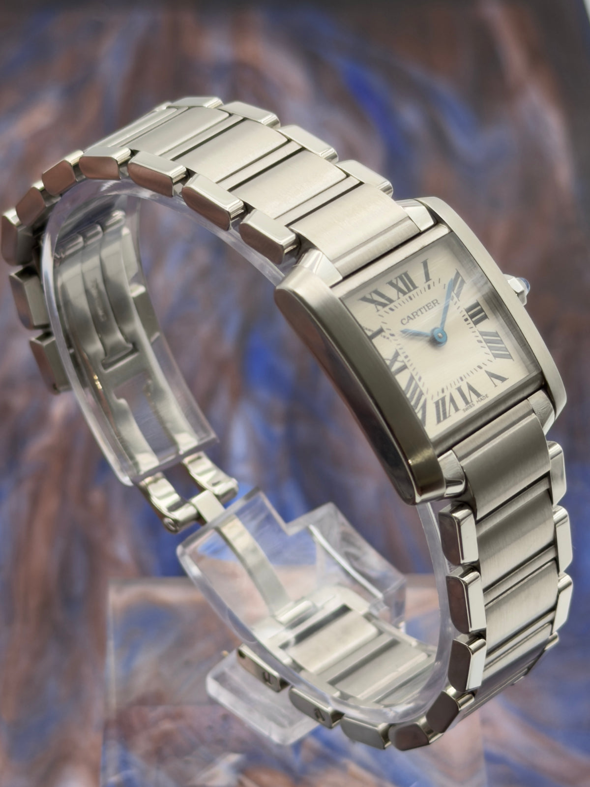 Cartier Tank Francaise Small 20x25mm White Roman Dial Steel Bracelet W51008Q3 w/ NEW Red Cartier Box