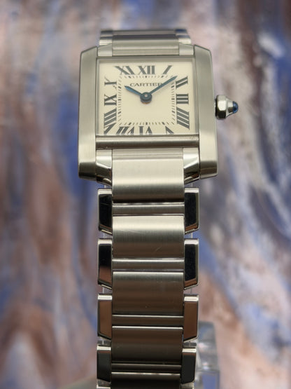 Cartier Tank Francaise Small 20x25mm White Roman Dial Steel Bracelet W51008Q3 w/ NEW Red Cartier Box