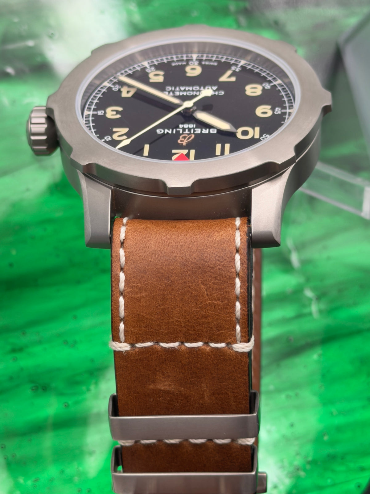 2022 Breitling Aviator Super 8 B20 Automatic 46mm Titanium "Green Dial" Complete Set w/ MFG Warranty
