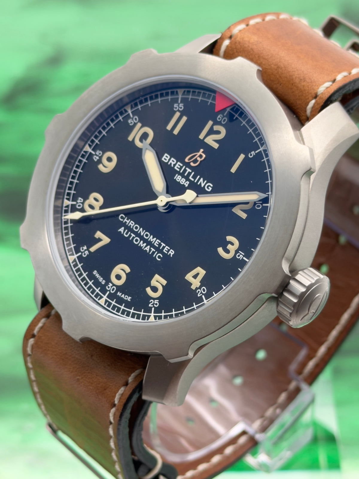 2022 Breitling Aviator Super 8 B20 Automatic 46mm Titanium "Green Dial" Complete Set w/ MFG Warranty