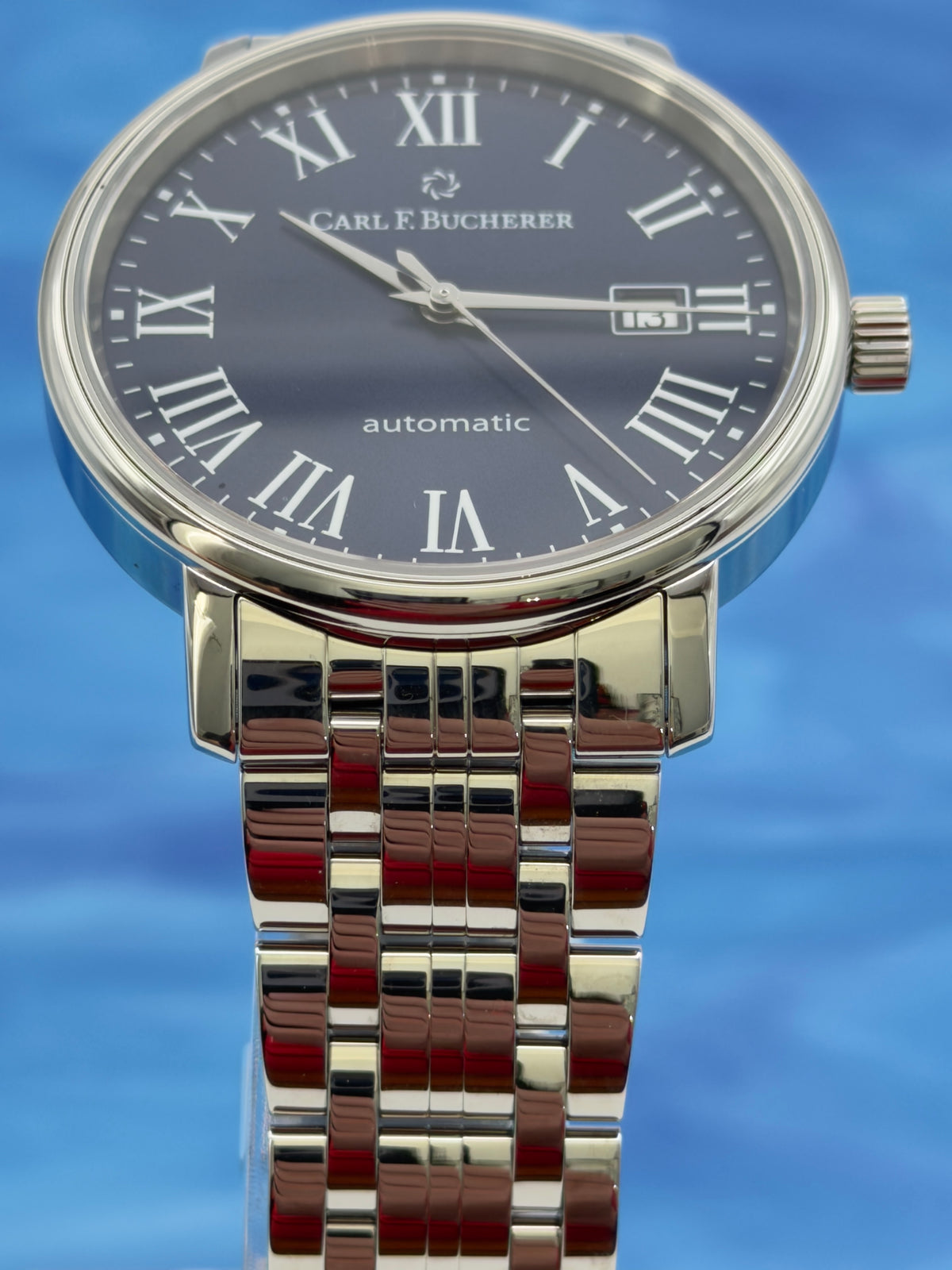 UNWORN w/ Tags Carl F. Bucherer Adamavi 40mm Blue Dial Steel bracelet 00.10318.08.51.21 ~ Watch Only & PLT Travel Case