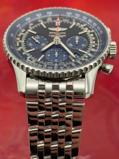 2015 Breitling Navitimer 01 Blue Edition Limited 316/1k 42.5mm Black Dial Blue Sub Dials Steel Bracelet AB012116/BE09 ~ Complete Set