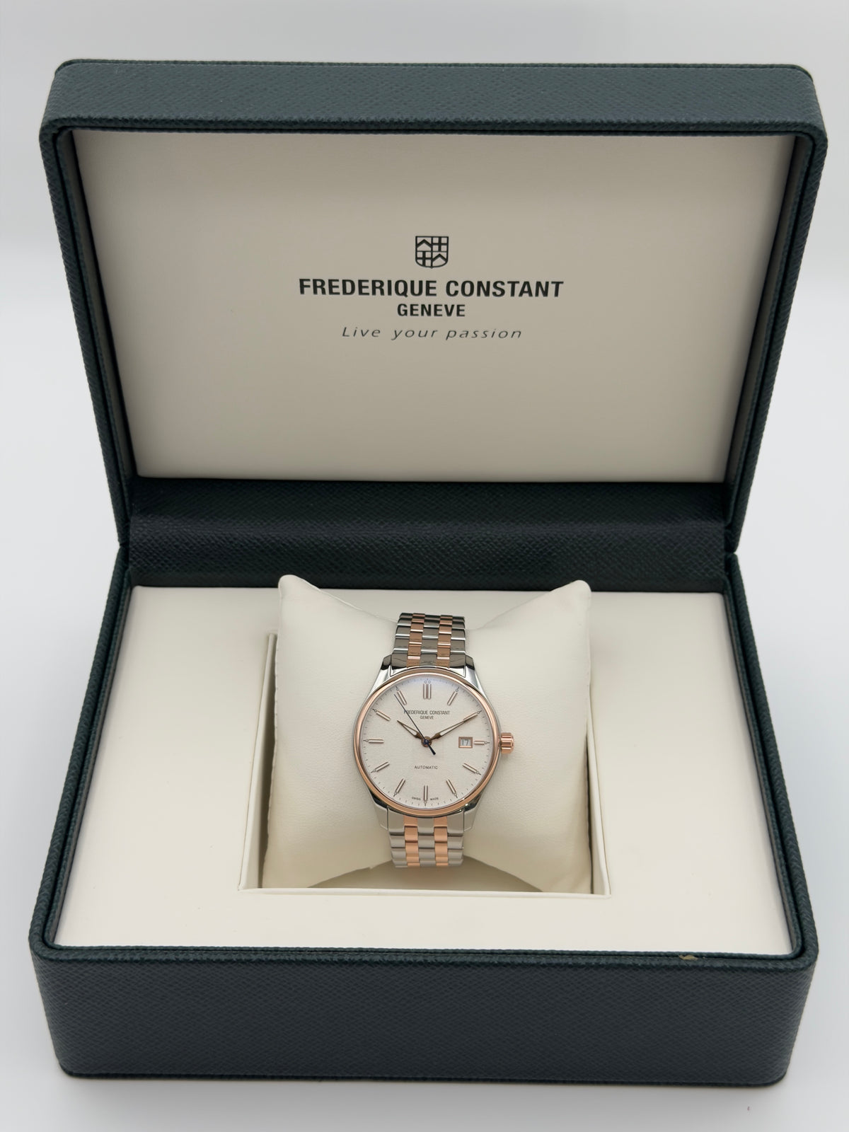 Frederique Constant Classics Automatic 40mm White Dial Two-Tone Rose Gold/Steel Bracelet FC-303SS5B2B - w/ Box