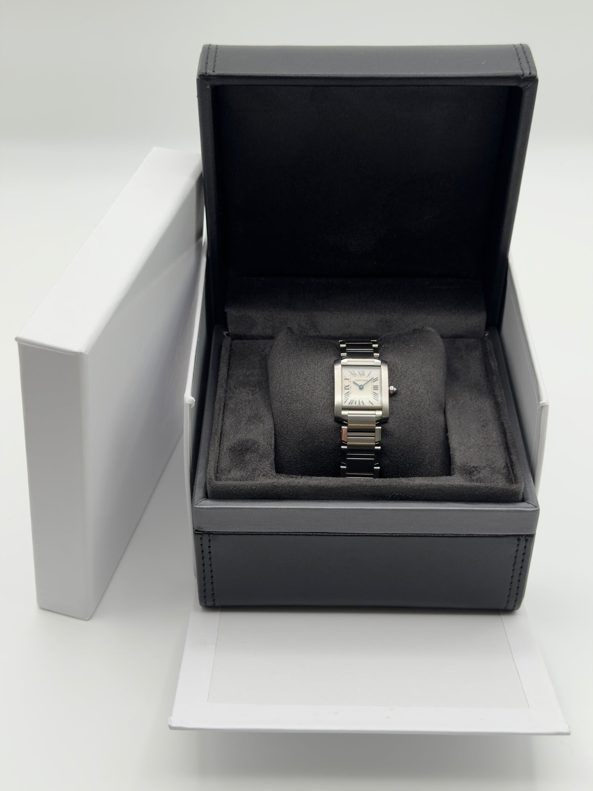 Cartier Tank Francaise Small 20x25mm White Roman Dial Steel Bracelet W51008Q3 w/ NEW Red Cartier Box