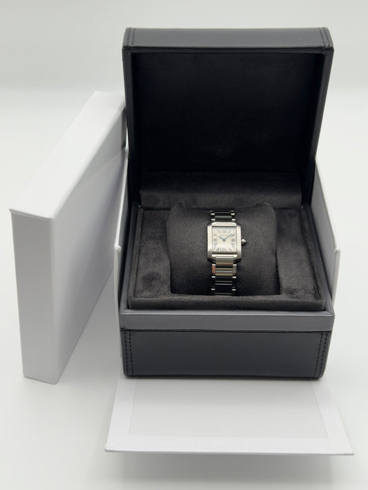 Cartier Tank Francaise Small 20x25mm White Roman Dial Steel Bracelet W51008Q3 w/ NEW Red Cartier Box