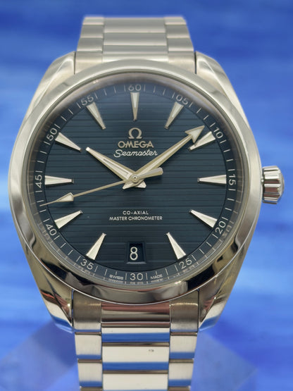 2023 Omega Seamaster 41mm Aqua Terra 150M "Teak" Blue Dial w/ SS Bracelet 220.10.41.21.03.004 ~ Complete Set - WARRANTY