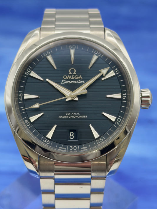 2023 Omega Seamaster 41mm Aqua Terra 150M "Teak" Blue Dial w/ SS Bracelet 220.10.41.21.03.004 ~ Complete Set - WARRANTY