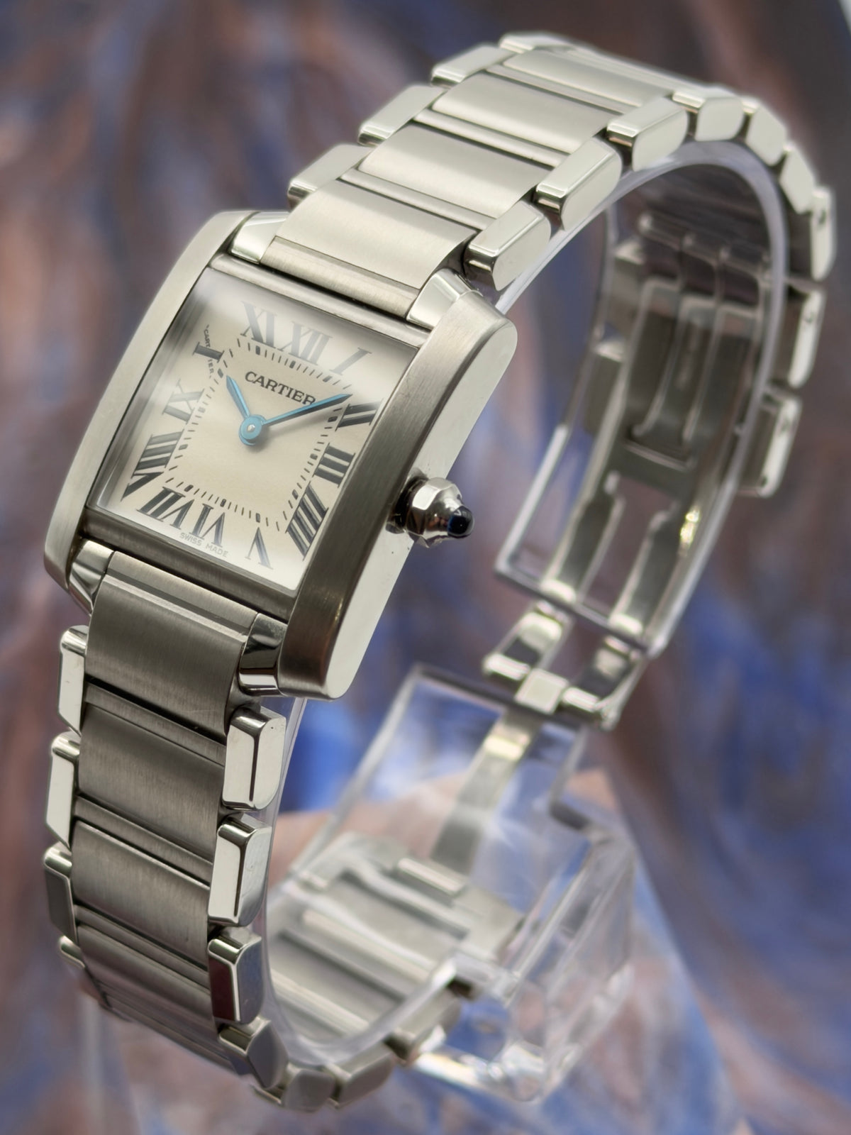 Cartier Tank Francaise Small 20x25mm White Roman Dial Steel Bracelet W51008Q3 w/ NEW Red Cartier Box