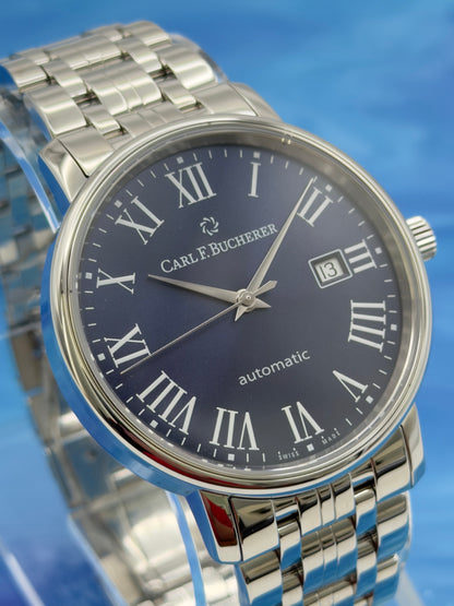 UNWORN w/ Tags Carl F. Bucherer Adamavi 40mm Blue Dial Steel bracelet 00.10318.08.51.21 ~ Watch Only & PLT Travel Case
