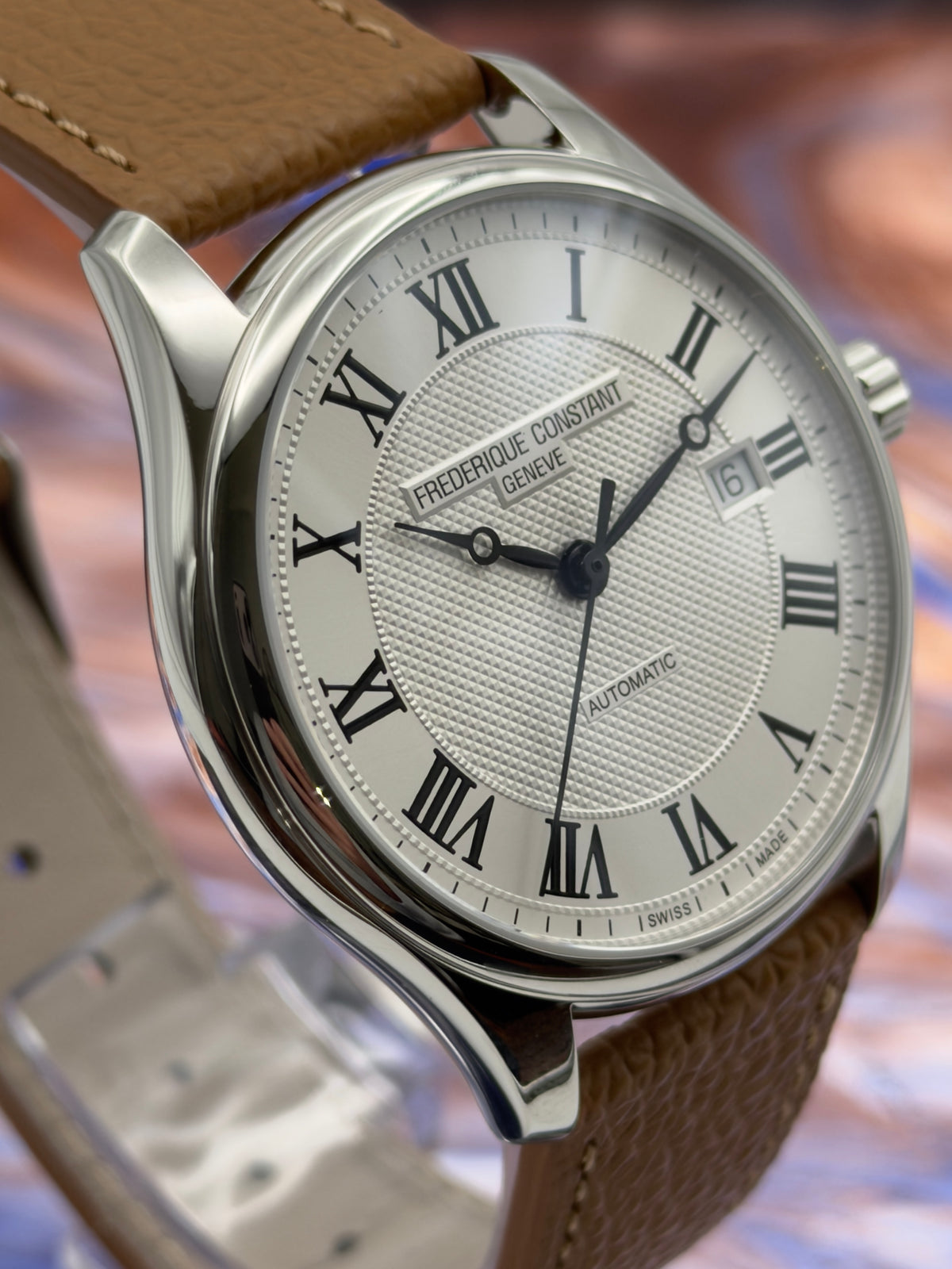 UNWORN Frederique Constant Classics Index Automatic 40mm Silver White Dial Brown Leather Strap  ~ Complete Set - MFG Warranty
